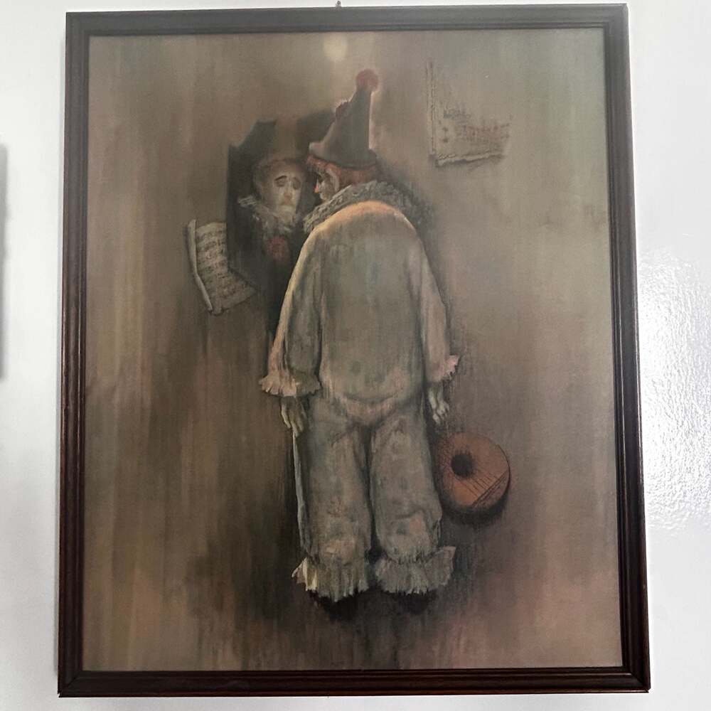 Vintage Edward Art Products The Lonely Clown Framed Wall Art 22x26